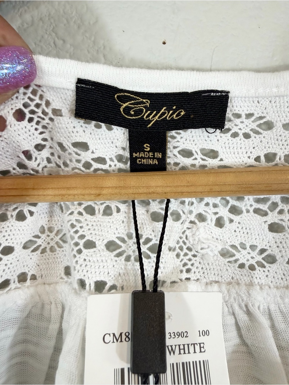 Cupio White Eyelet Lace T-Shirt Size S Cotton Short Sleeve Minimalist Casual - Picture 4 of 7